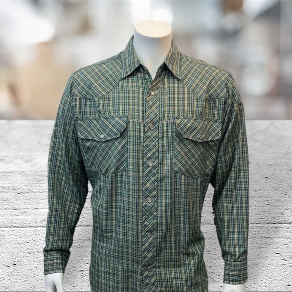 Haband Green Plaid Western Cowboy Pearl Snap Shirt